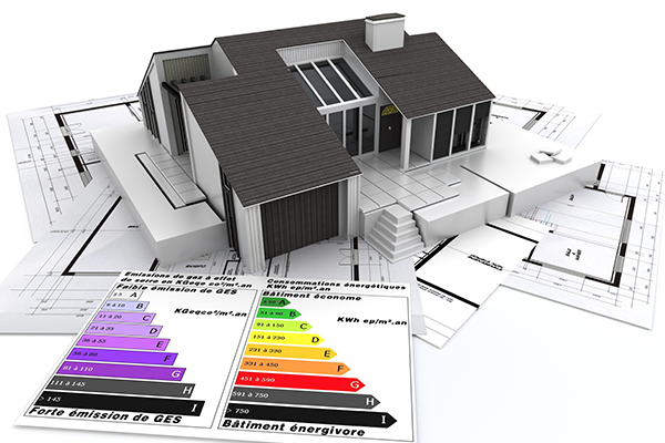 A model house with some graphs.